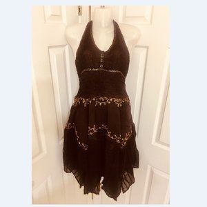Boho Halter V-Neck Asymmetrical Handkerchief Dress